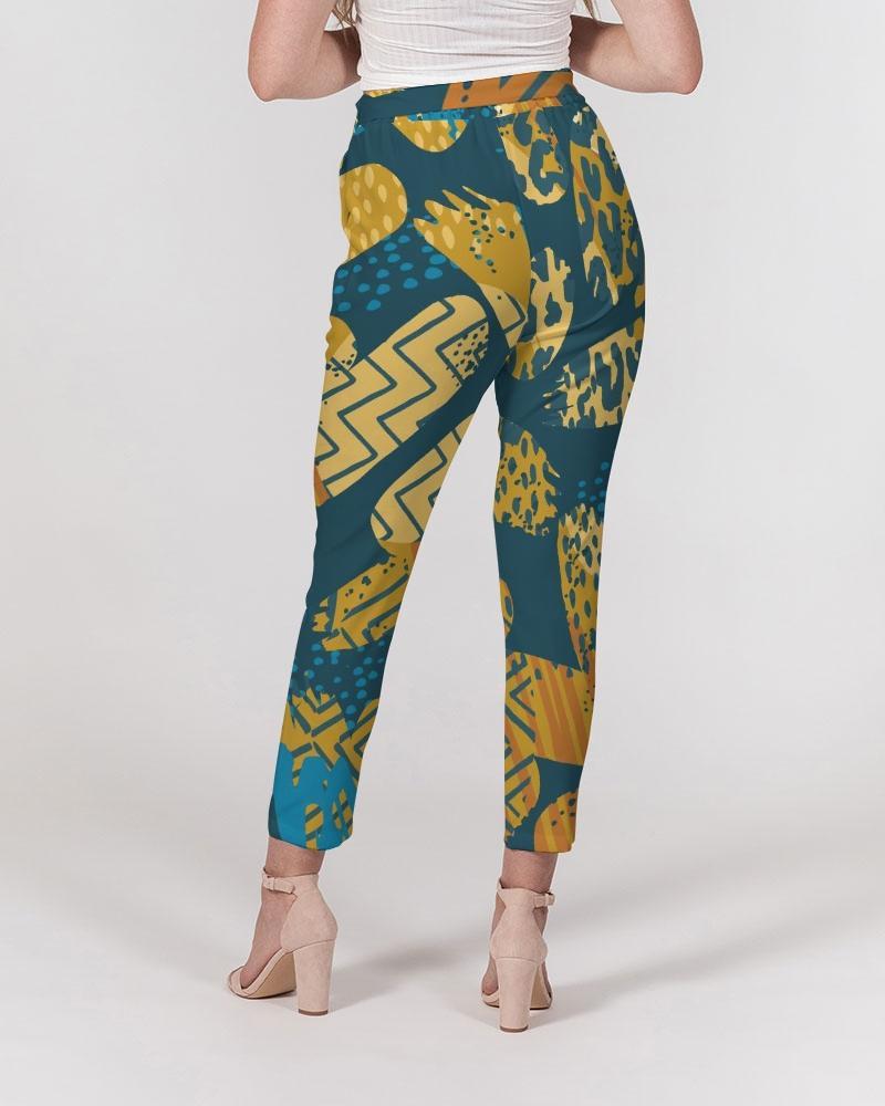 Grey Coco Accessories Women's Pants, Tapered Cut Trousers - Belted / Green Multicolor /