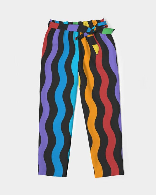 Grey Coco Accessories Women's Pants, Tapered Cut Trousers - Belted / Multicolor / Rainbow