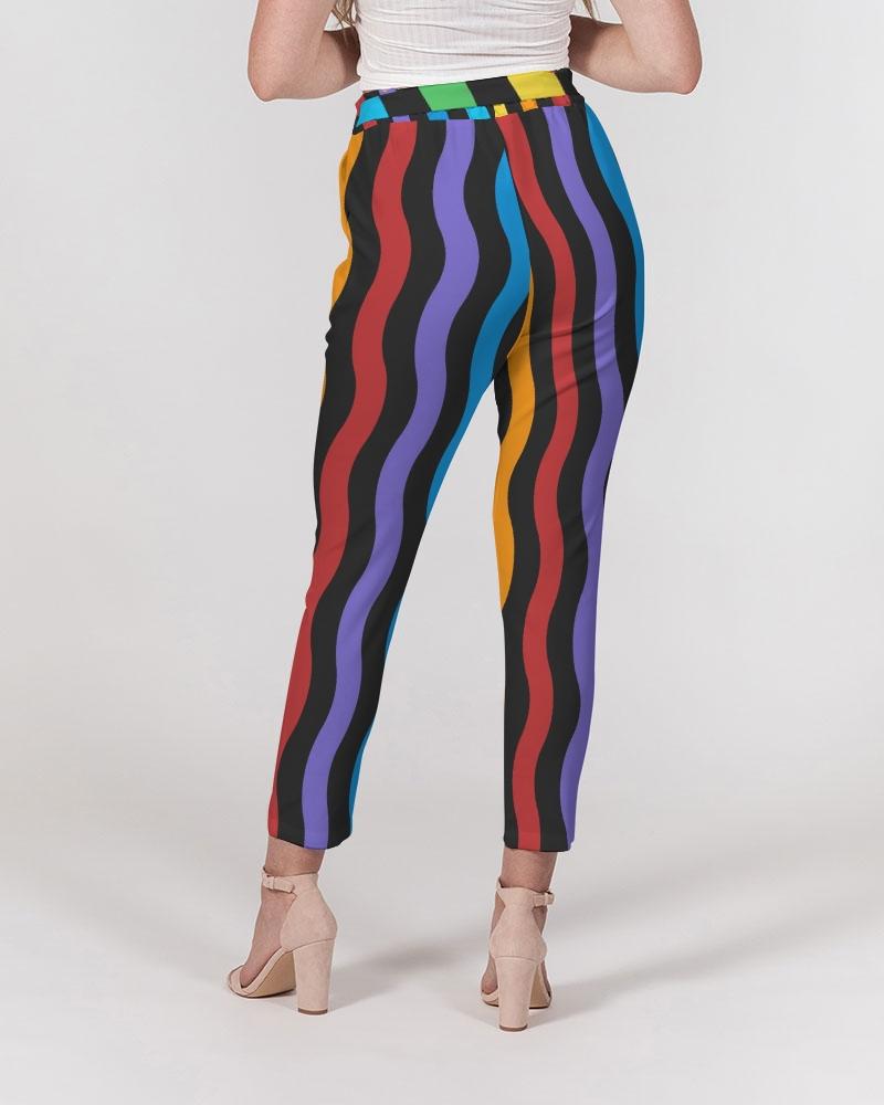 Grey Coco Accessories Women's Pants, Tapered Cut Trousers - Belted / Multicolor / Rainbow