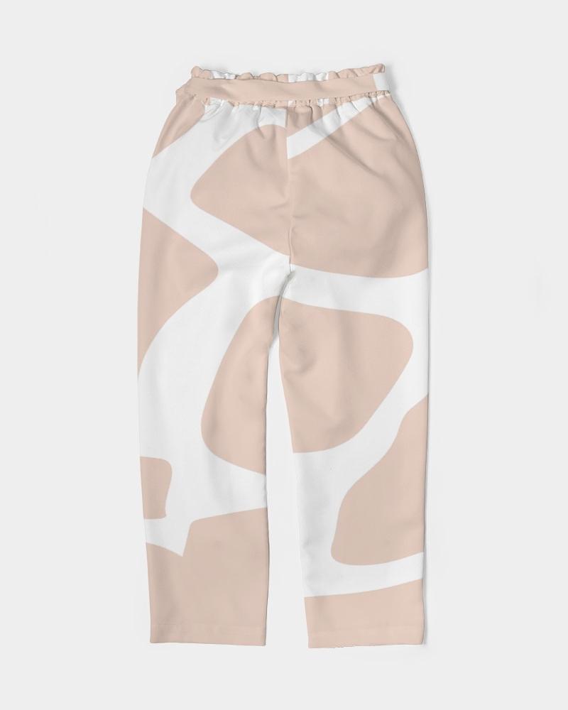 Grey Coco Accessories Women's Pants, Tapered Cut Trousers - Belted / Pink / Geometric Print