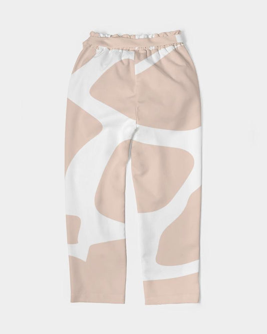 Grey Coco Accessories Women's Pants, Tapered Cut Trousers - Belted / Pink / Geometric Print