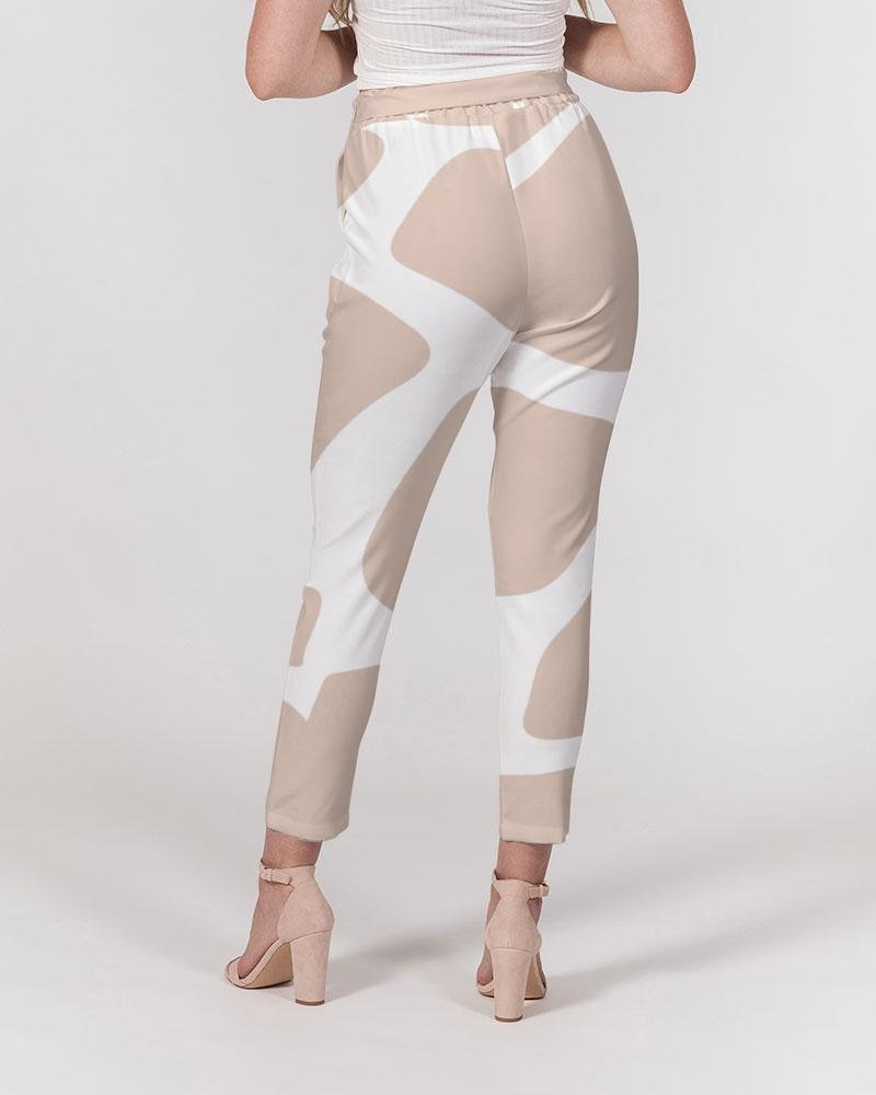 Grey Coco Accessories Women's Pants, Tapered Cut Trousers - Belted / Pink / Geometric Print