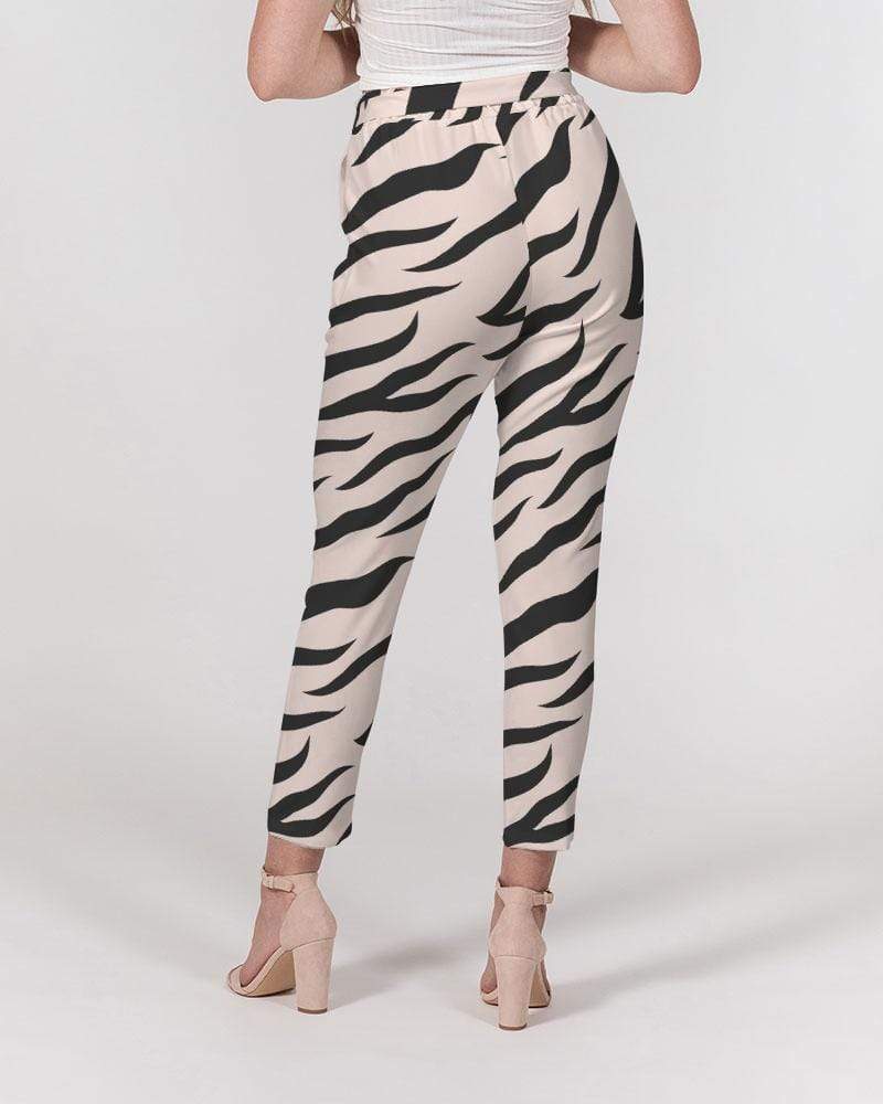 Grey Coco Accessories Women's Pants, Tapered Cut Trousers - Belted / Pink / Zebra Print