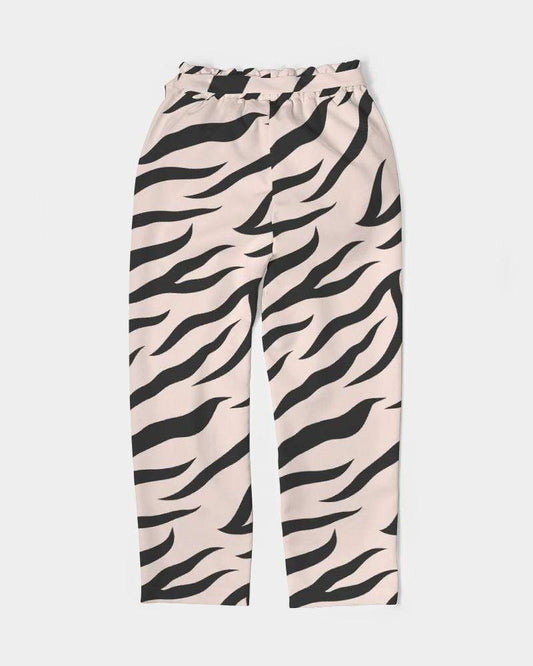 Grey Coco Accessories Women's Pants, Tapered Cut Trousers - Belted / Pink / Zebra Print