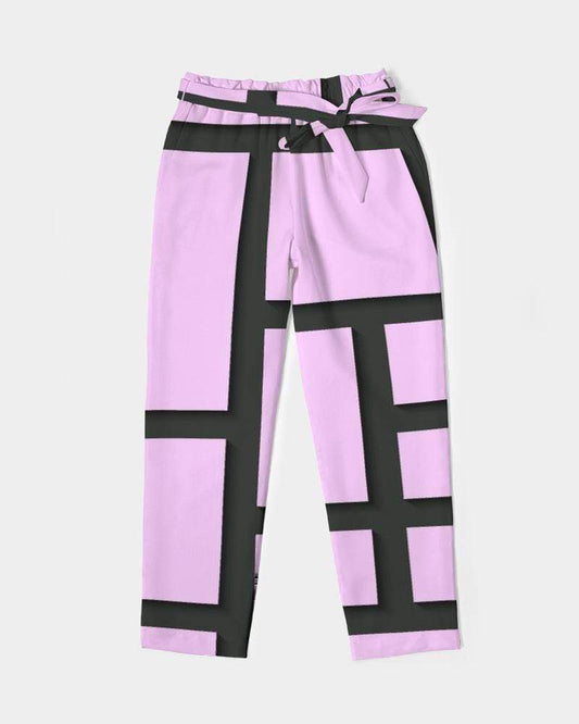 Grey Coco Accessories Women's Pants, Tapered Cut Trousers - Belted / Purple & Black /