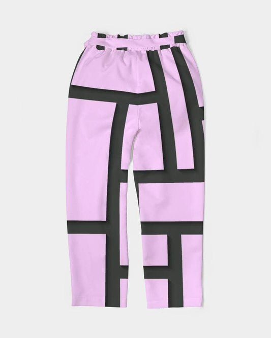 Grey Coco Accessories Women's Pants, Tapered Cut Trousers - Belted / Purple & Black /
