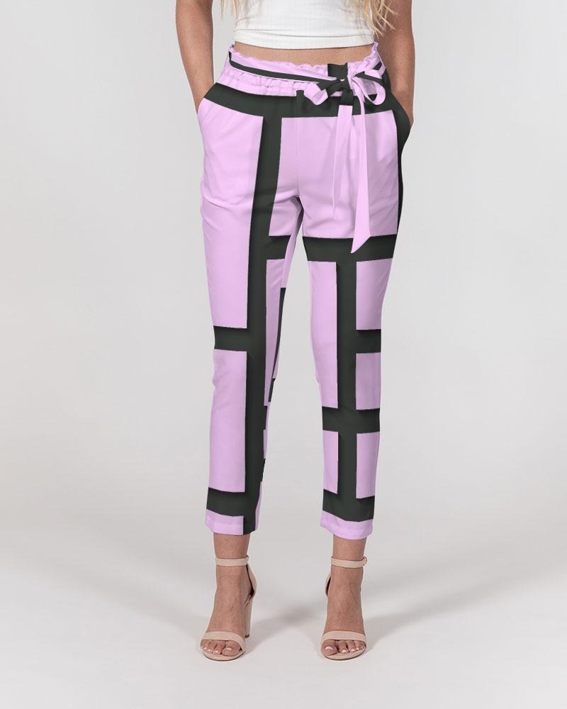 Grey Coco Accessories Women's Pants, Tapered Cut Trousers - Belted / Purple & Black /