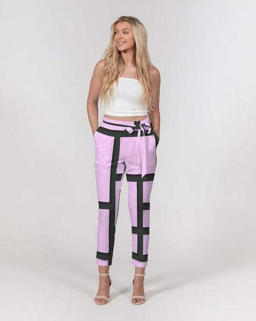 Grey Coco Accessories L / Purple Women's Pants, Tapered Cut Trousers - Belted / Purple & Black /