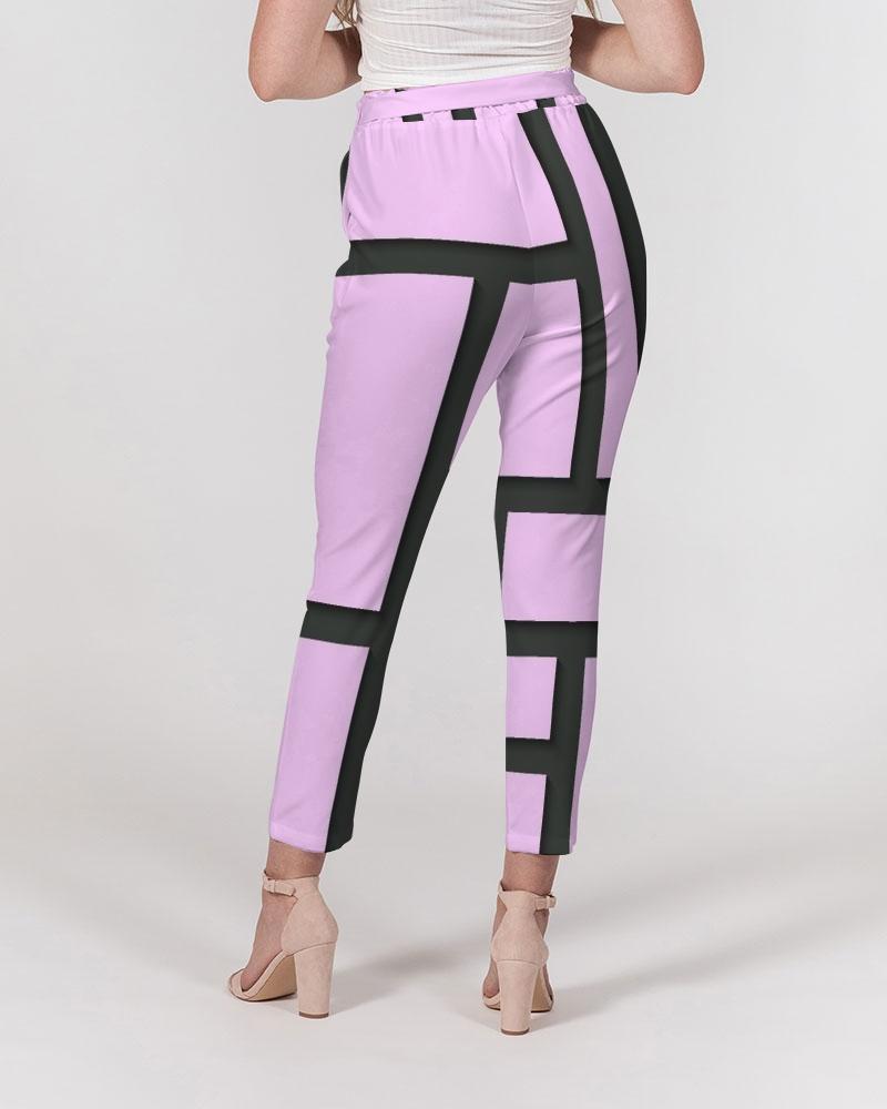 Grey Coco Accessories Women's Pants, Tapered Cut Trousers - Belted / Purple & Black /