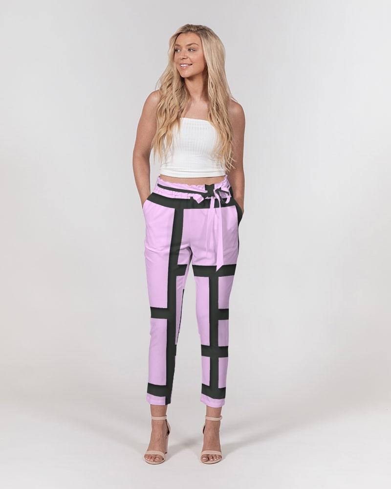 Grey Coco Accessories Women's Pants, Tapered Cut Trousers - Belted / Purple & Black /