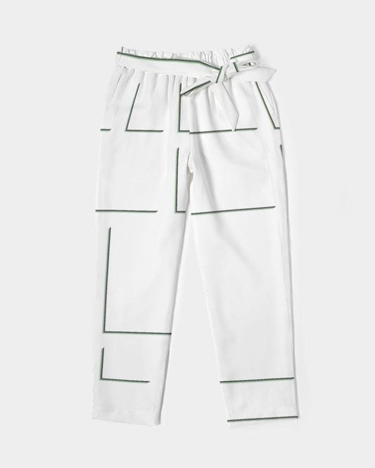 Grey Coco Accessories Women's Pants, Tapered Cut Trousers - Belted / White & Grey /