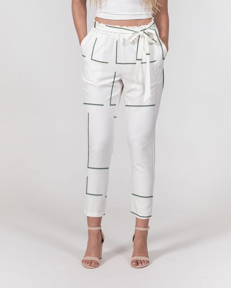 Grey Coco Accessories Women's Pants, Tapered Cut Trousers - Belted / White & Grey /