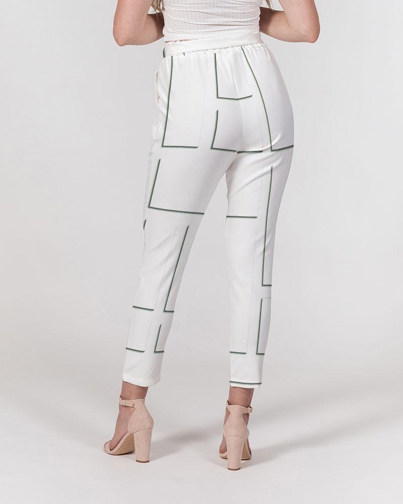 Grey Coco Accessories Women's Pants, Tapered Cut Trousers - Belted / White & Grey /