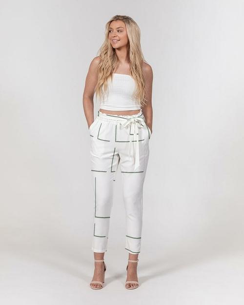 Grey Coco Accessories L / White Women's Pants, Tapered Cut Trousers - Belted / White & Grey /