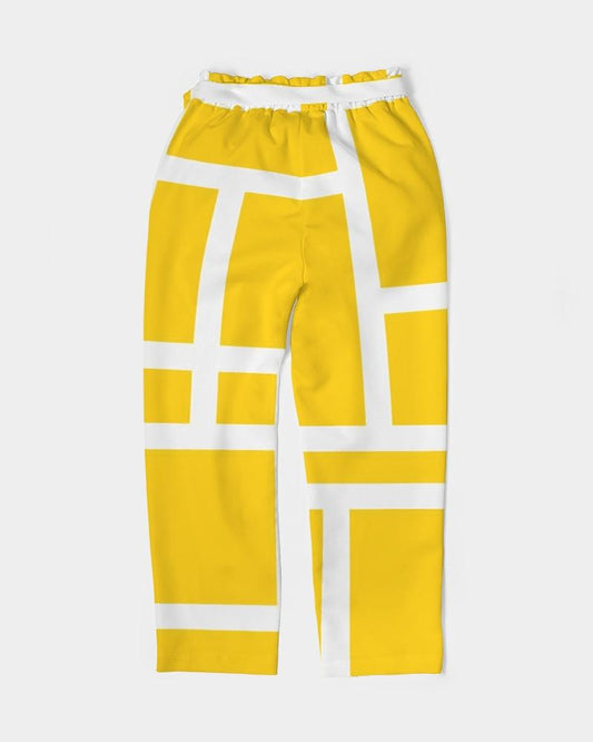 Grey Coco Accessories Women's Pants, Tapered Cut Trousers - Belted / Yellow & White