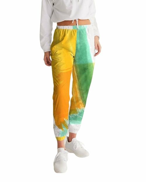 Grey Coco Activewear L Womens Athletic Pants, Orange Gold And Green Color Swatch Style Track