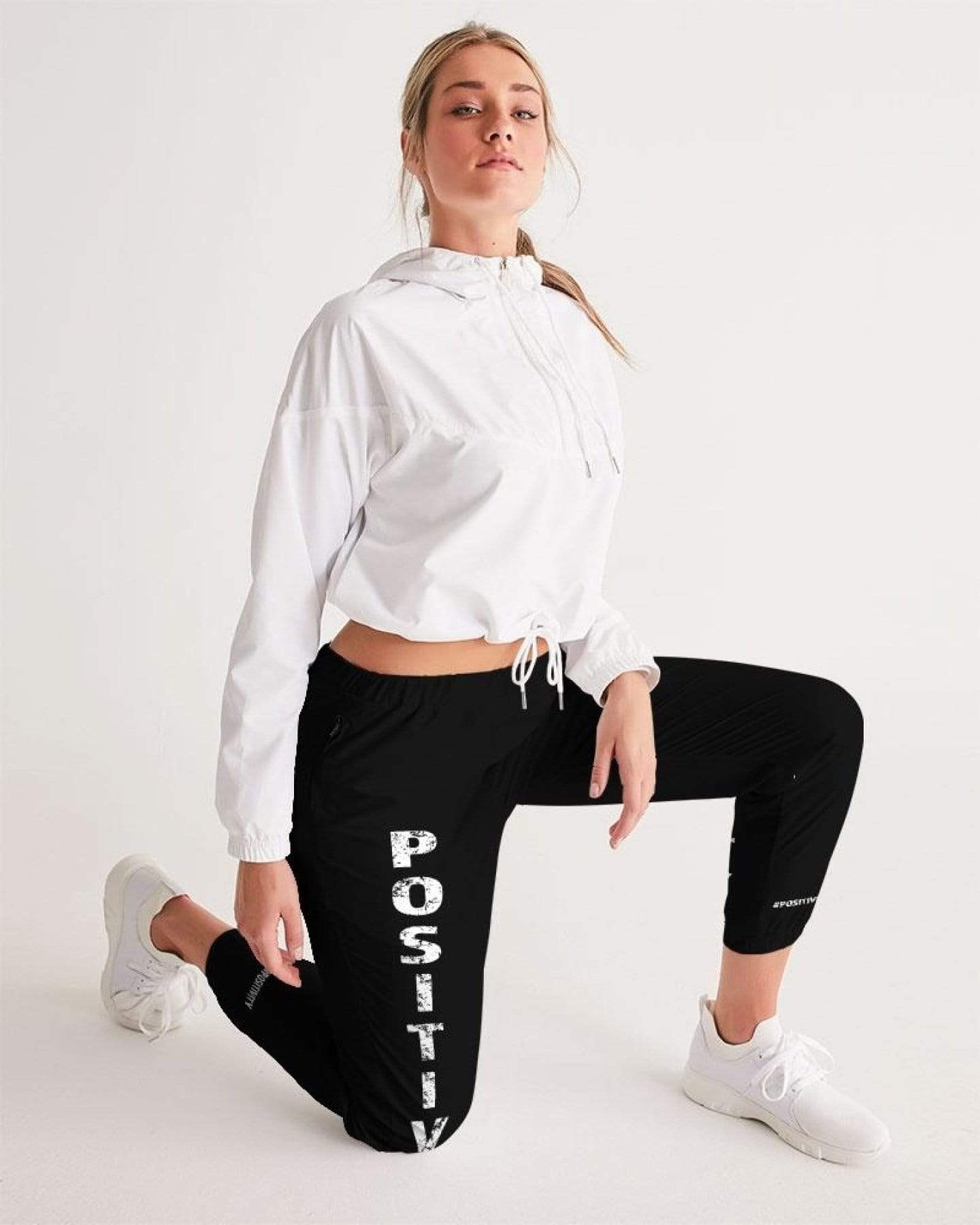 Grey Coco Activewear Womens Athletic Pants, Positivity Graphic Text Style Track Pants