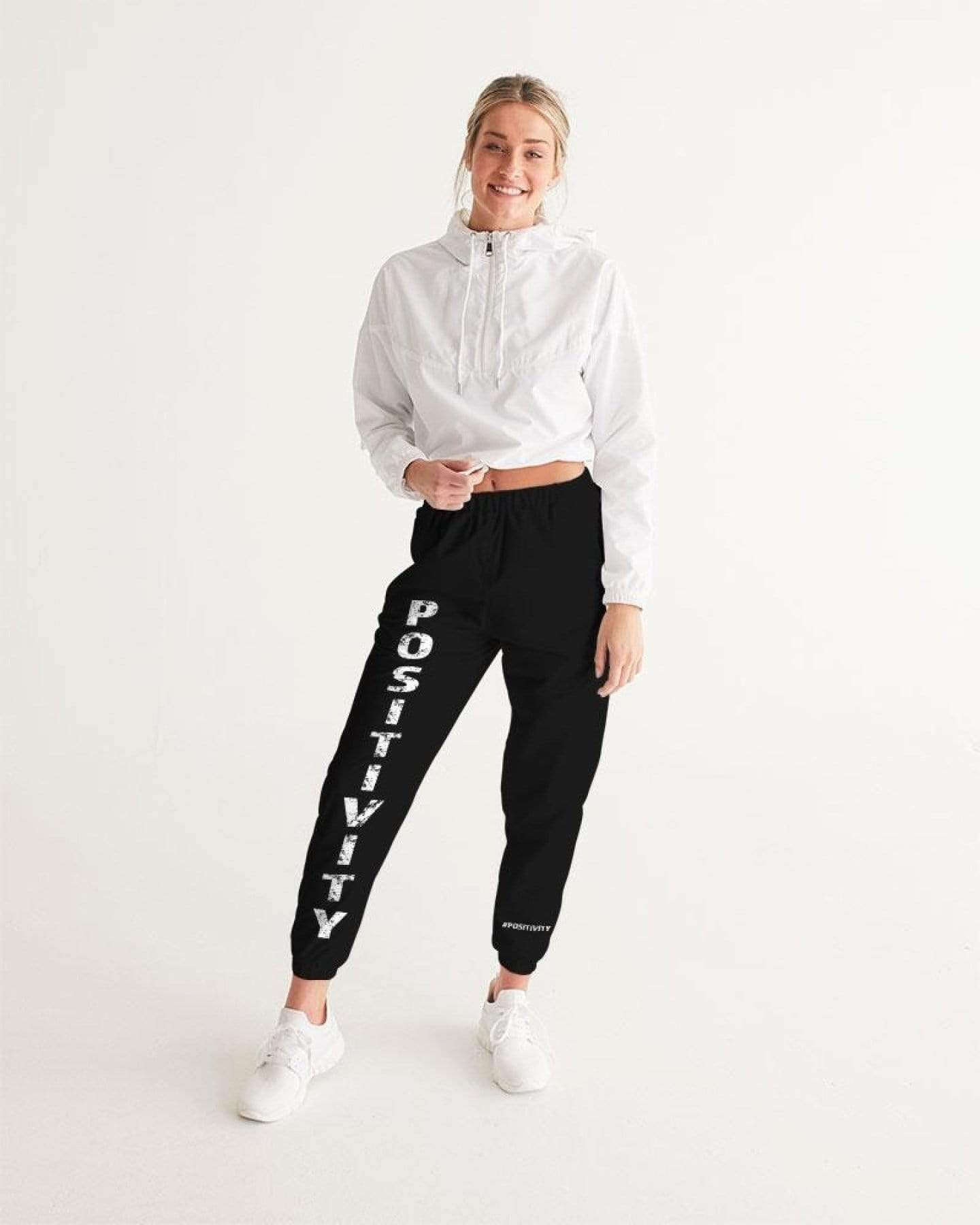 Grey Coco Activewear Womens Athletic Pants, Positivity Graphic Text Style Track Pants