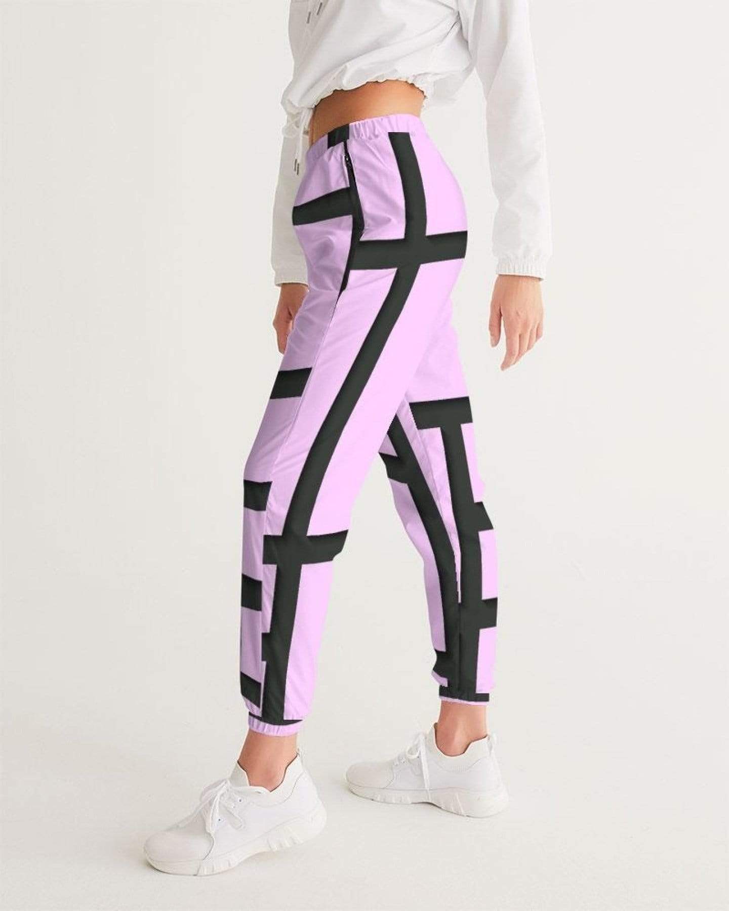 Grey Coco Activewear Womens Athletic Pants, Purple Lavender And Black Lines Style Track