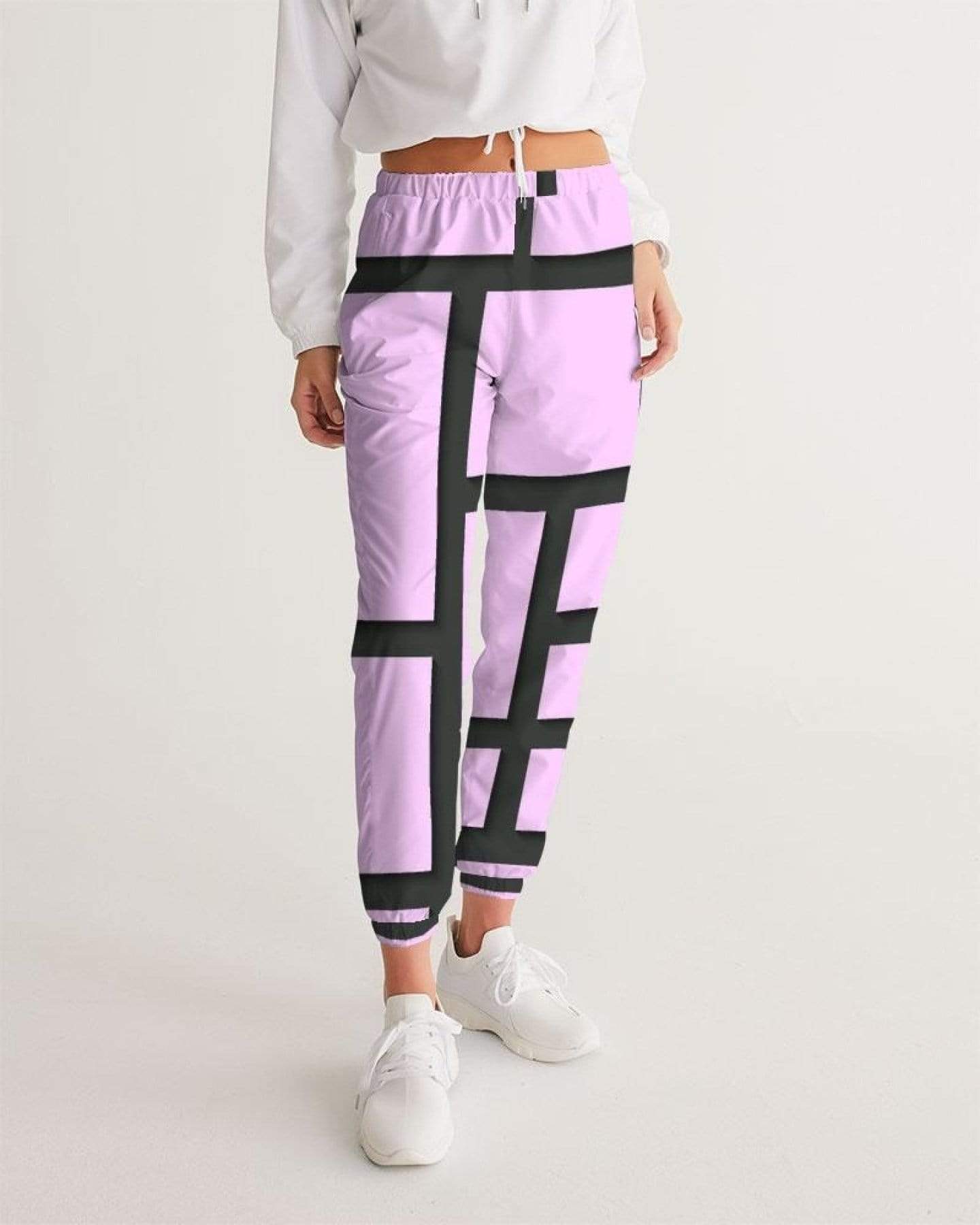 Grey Coco Activewear Womens Athletic Pants, Purple Lavender And Black Lines Style Track