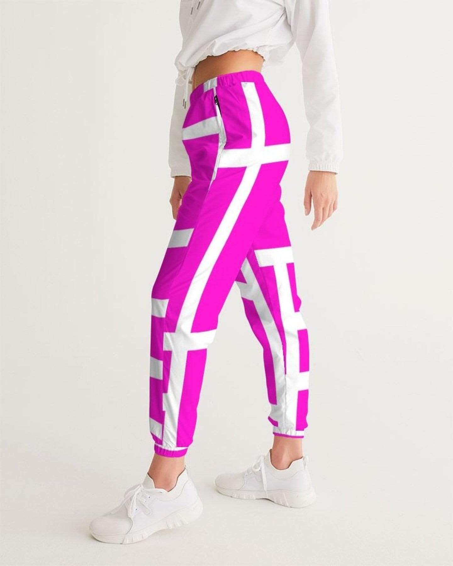 Grey Coco Activewear Womens Athletics, Pink And White Block Line Style Track Pants