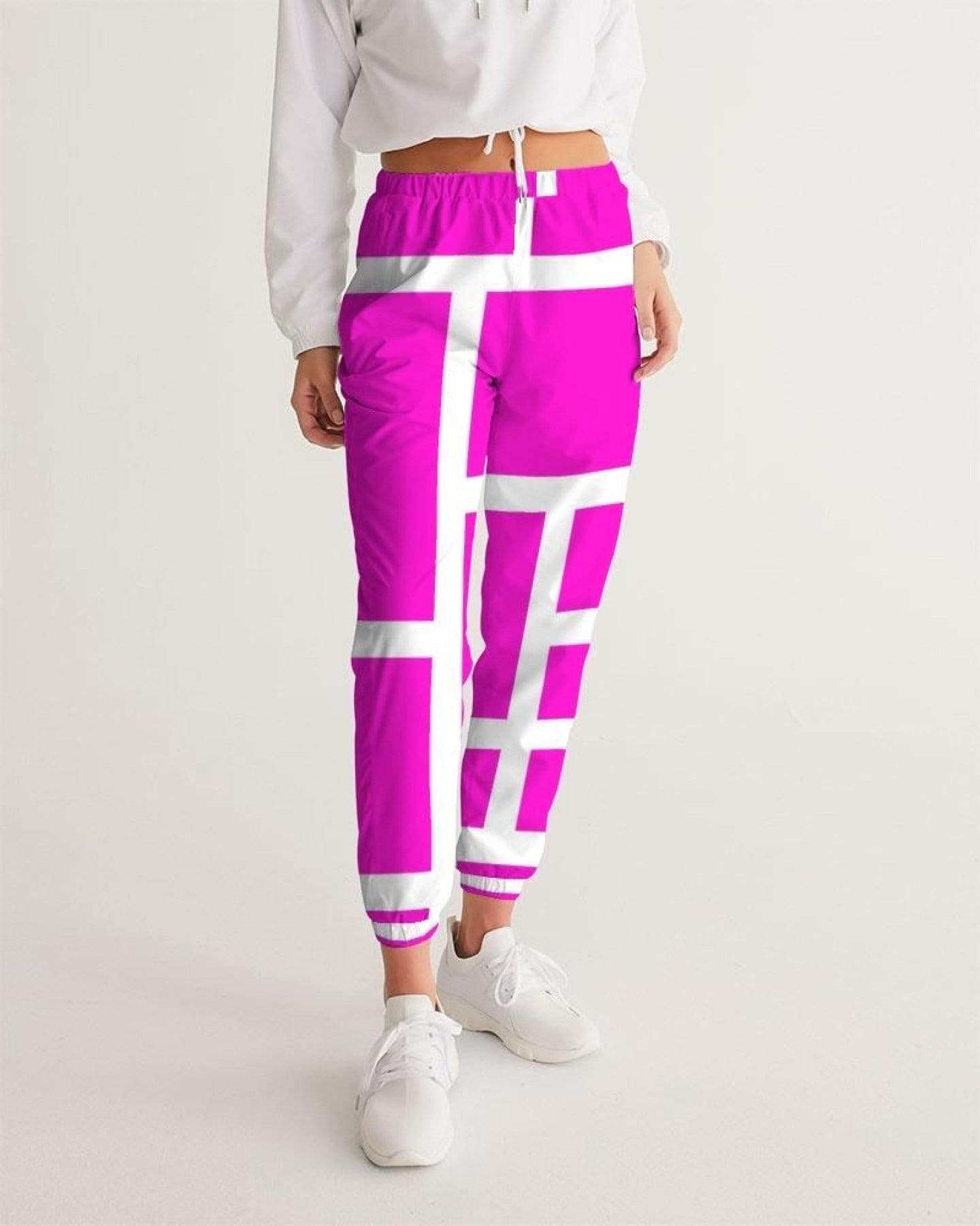 Grey Coco Activewear Womens Athletics, Pink And White Block Line Style Track Pants