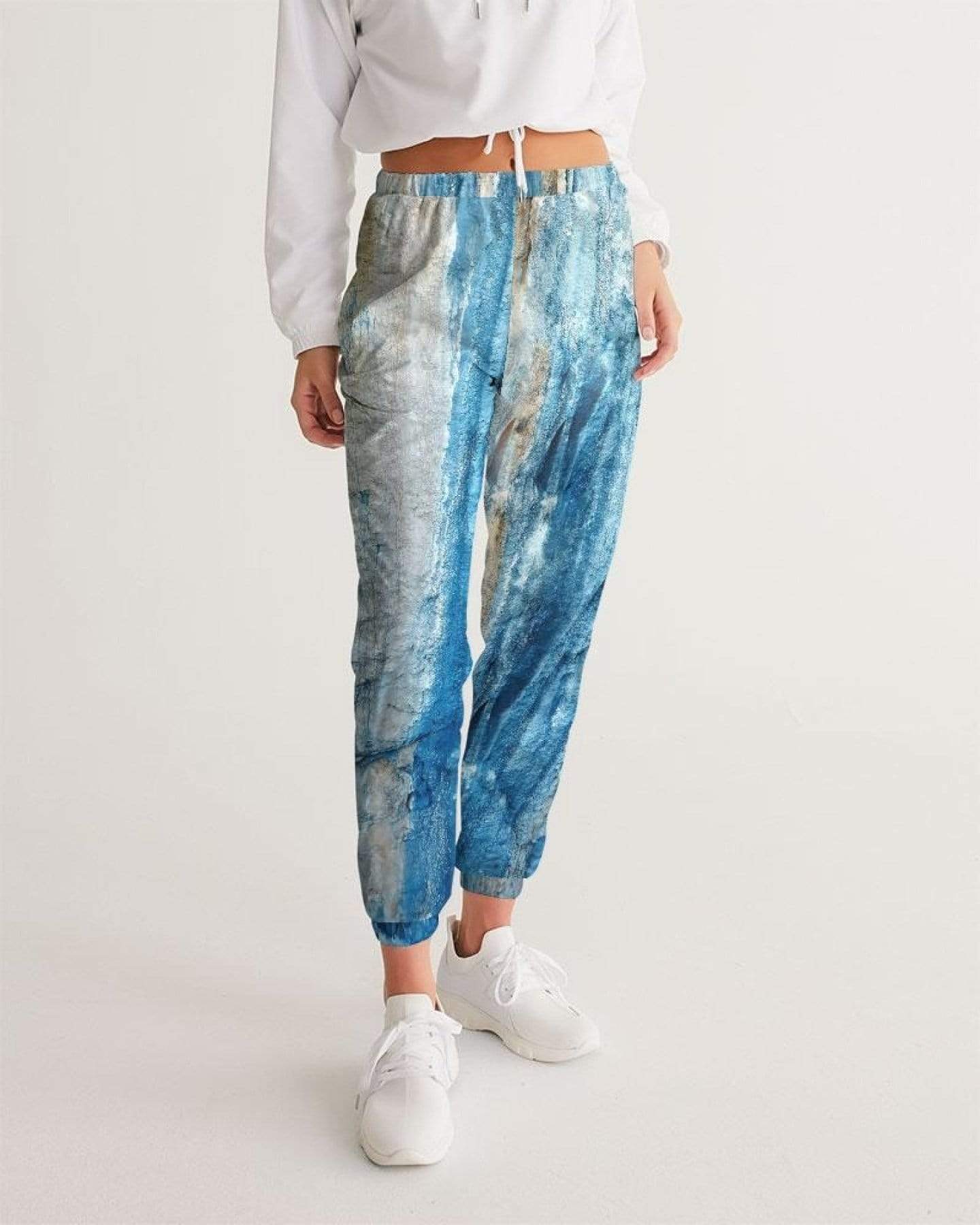 Grey Coco Activewear Womens Sportswear, Gray Blue And White Abstract Style Track Pants
