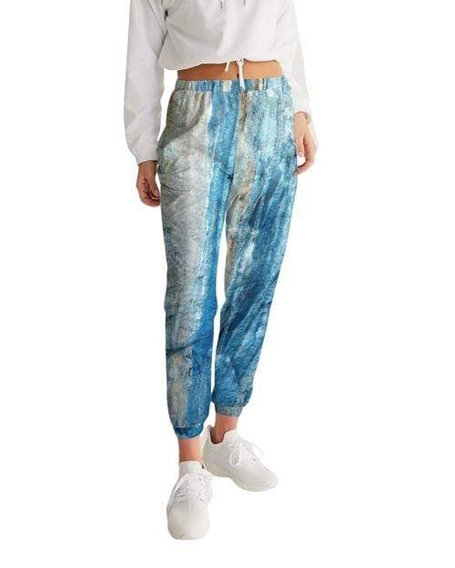 Grey Coco Activewear L Womens Sportswear, Gray Blue And White Abstract Style Track Pants