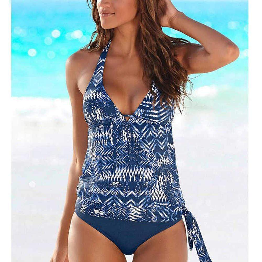 Yellow Pandora Swimwear Womens Swimsuit Halter Top Print Tankini Set with Side Bow