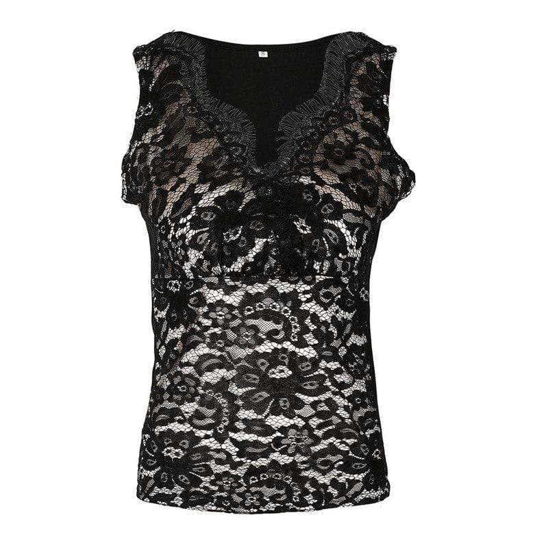 hansleii WSYORE Sexy Lace Tops Women 2018 New Summer Fashion Deep V-neck Sleeveless Vest Female Hot Sales Black Color Tank Top NS158