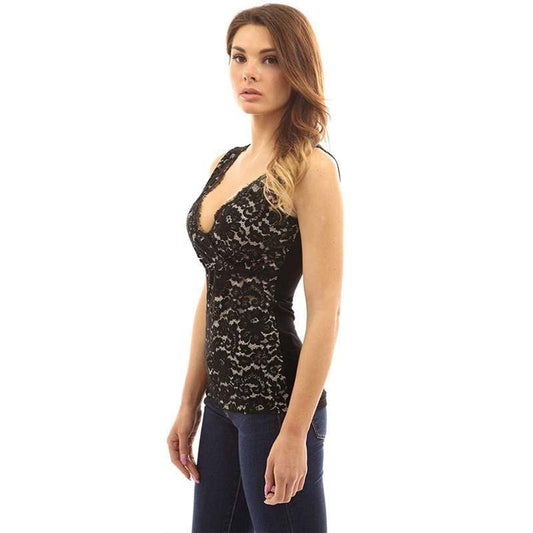 hansleii WSYORE Sexy Lace Tops Women 2018 New Summer Fashion Deep V-neck Sleeveless Vest Female Hot Sales Black Color Tank Top NS158