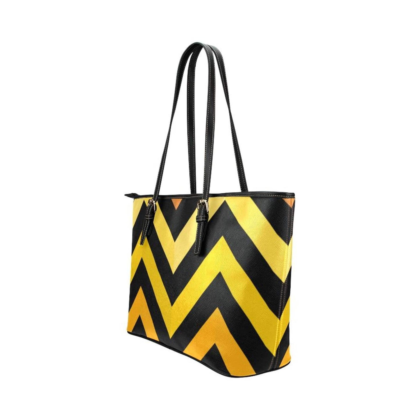 Grey Coco Activewear One Size Yellow And Black Herringbone Style Leather Tote Bag