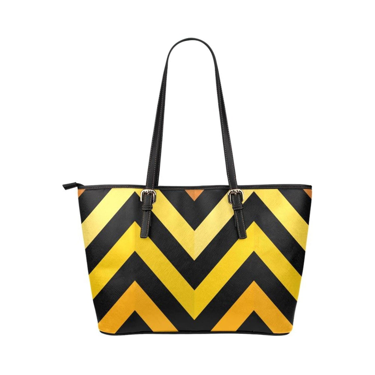Grey Coco Activewear One Size Yellow And Black Herringbone Style Leather Tote Bag