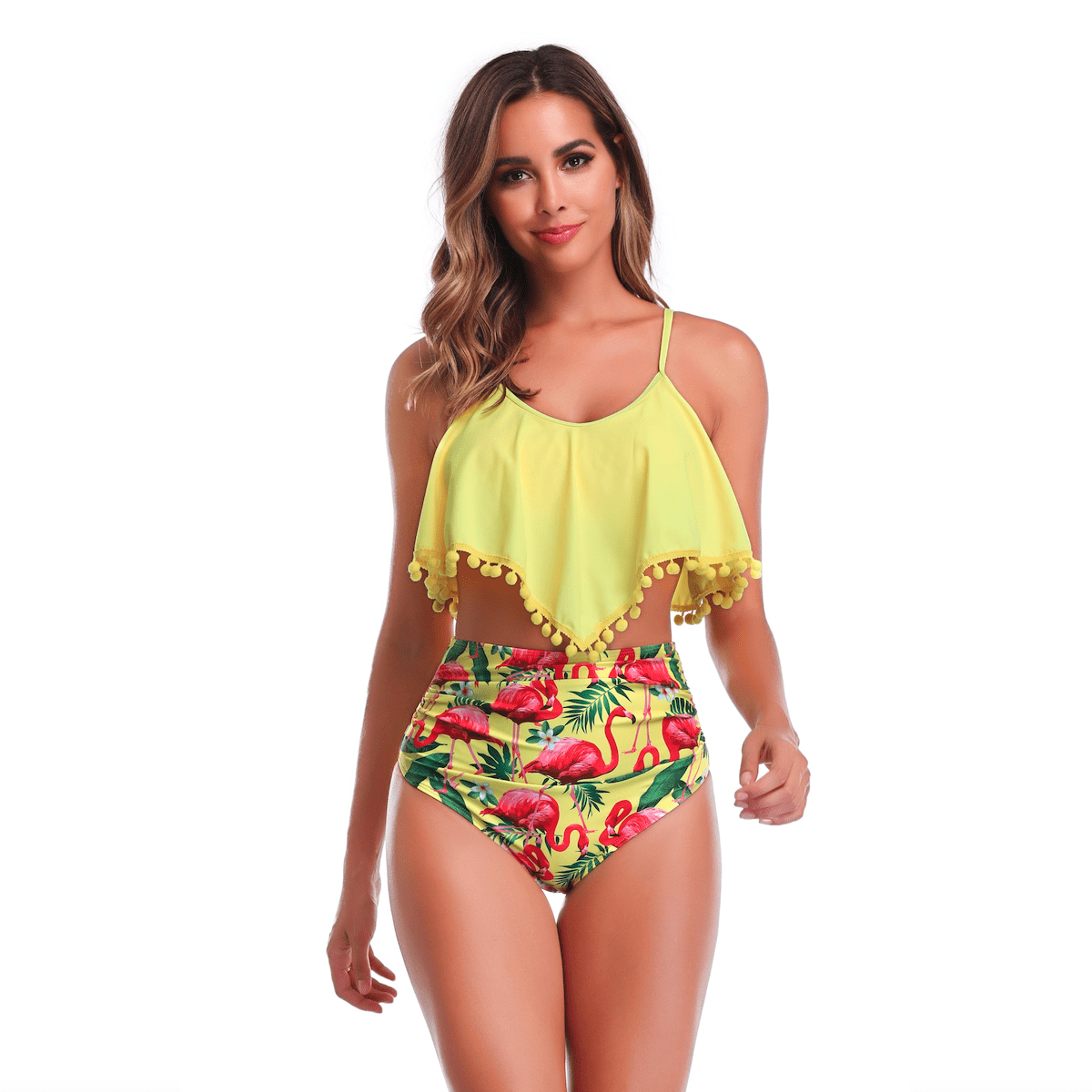 Yellow Pandora Swimwear Yellow Flamingo Swimsuits Tankini Set