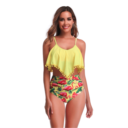 Yellow Pandora Swimwear L Yellow Flamingo Swimsuits Tankini Set
