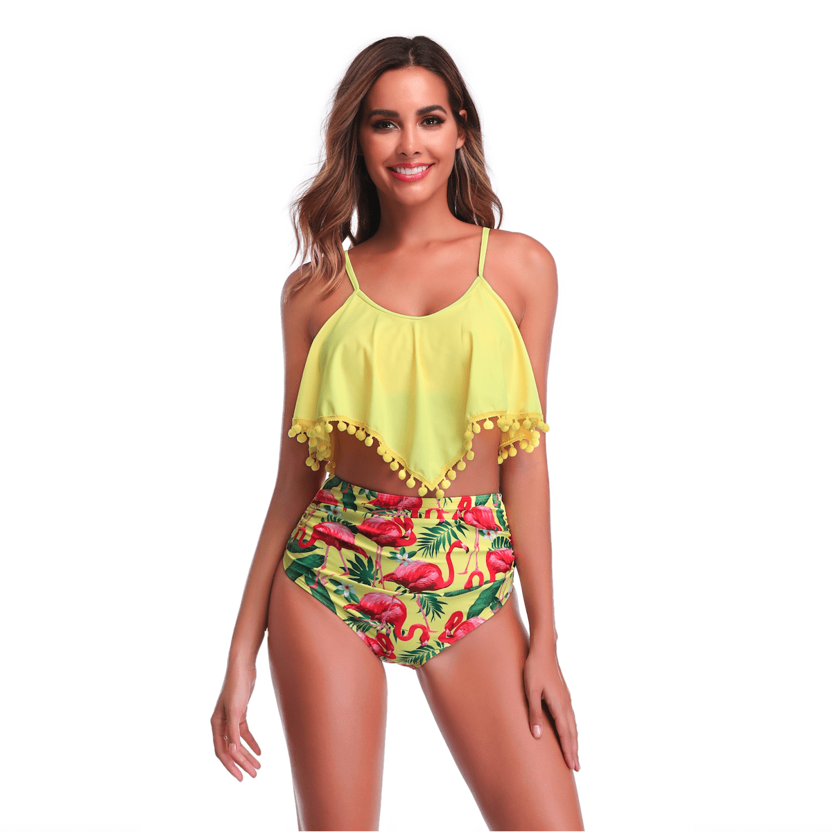 Yellow Pandora Swimwear Yellow Flamingo Swimsuits Tankini Set