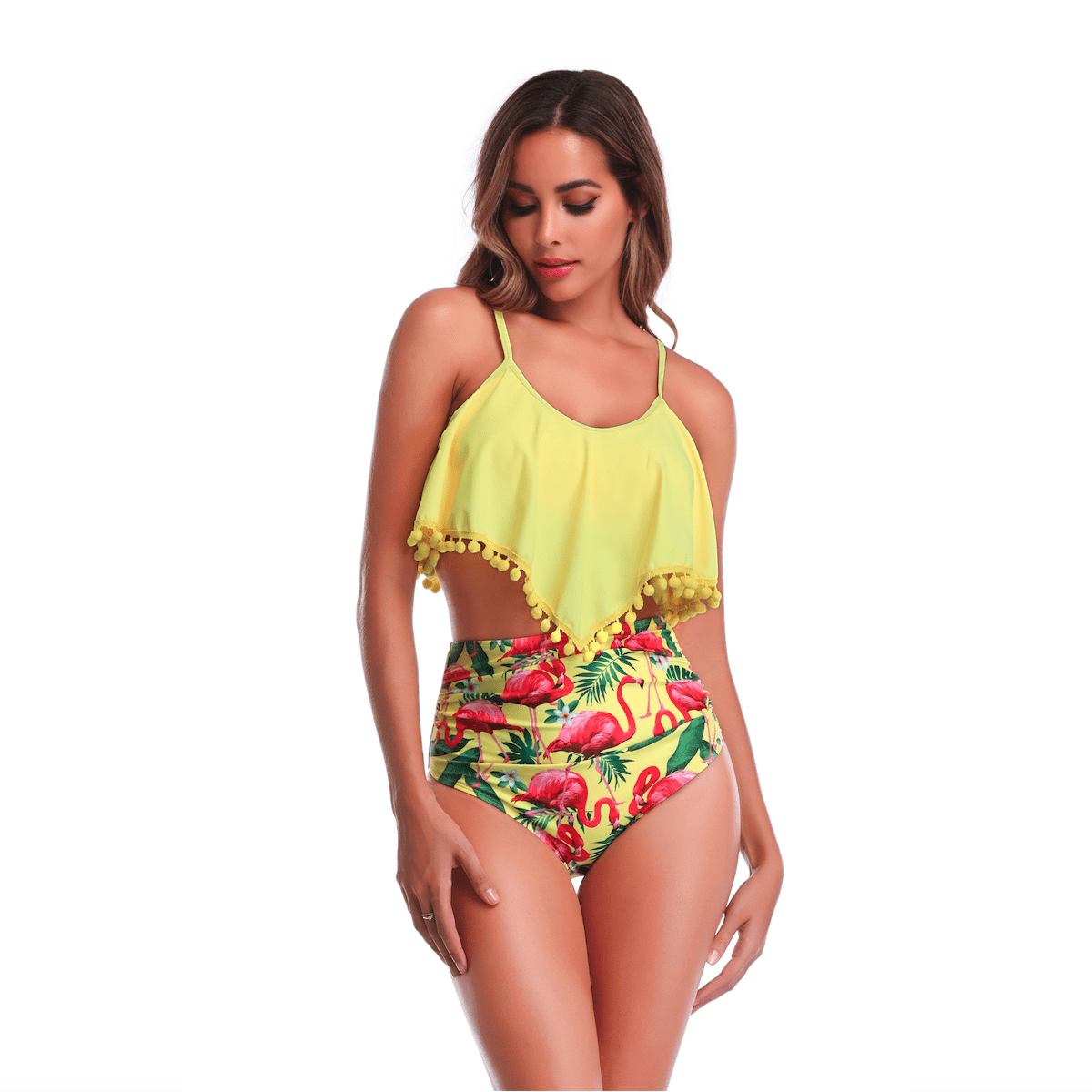 Yellow Pandora Swimwear Yellow Flamingo Swimsuits Tankini Set