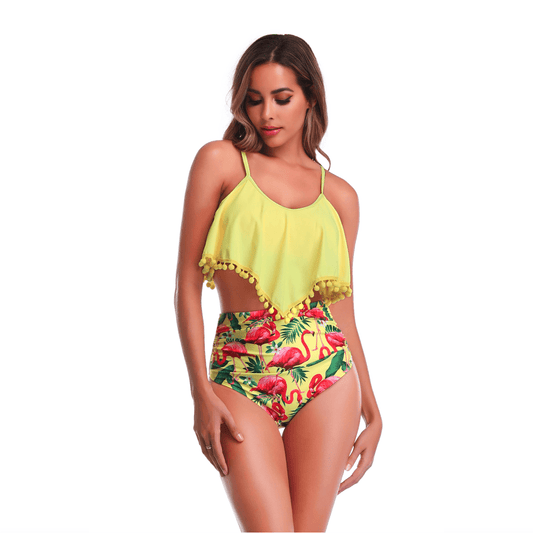 Yellow Pandora Swimwear Yellow Flamingo Swimsuits Tankini Set