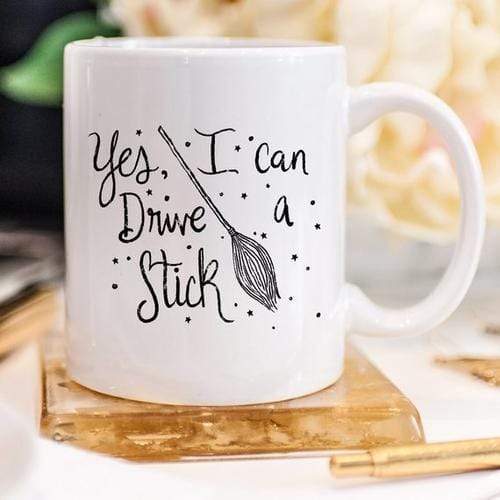 Magenta Shadow Home & Garden Yes I Can Drive A Stick Mug, Witch Mugs, Halloween