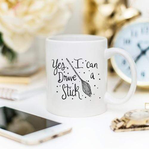 Magenta Shadow Home & Garden Yes I Can Drive A Stick Mug, Witch Mugs, Halloween