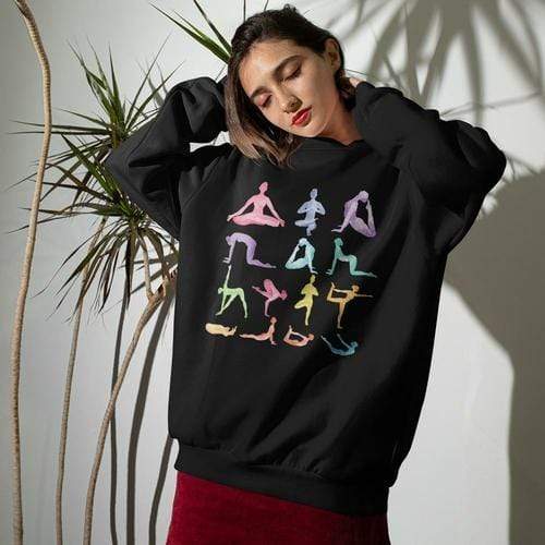 Yellow Pandora Sweaters & Hoodies 2XL / Black Yoga Theme Crewneck Sweatshirt
