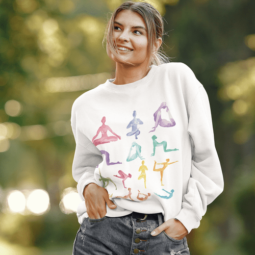 Yellow Pandora Sweaters & Hoodies L / White Yoga Theme Crewneck Sweatshirt