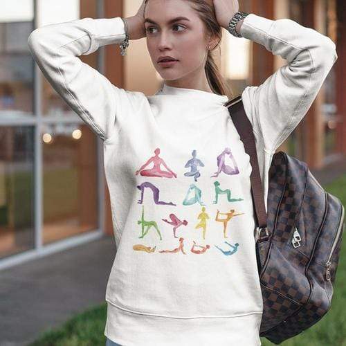 Yellow Pandora Sweaters & Hoodies 2XL / White Yoga Theme Crewneck Sweatshirt
