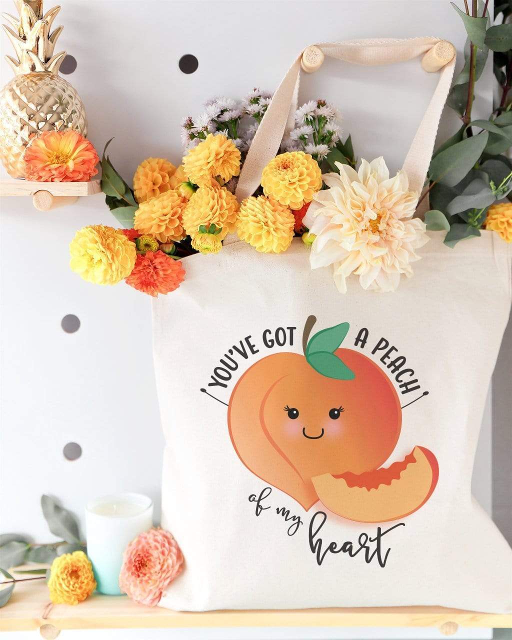 Turquoise Andromeda Totes & Beach Bags You've Got a Peach of My Heart Tote Bag