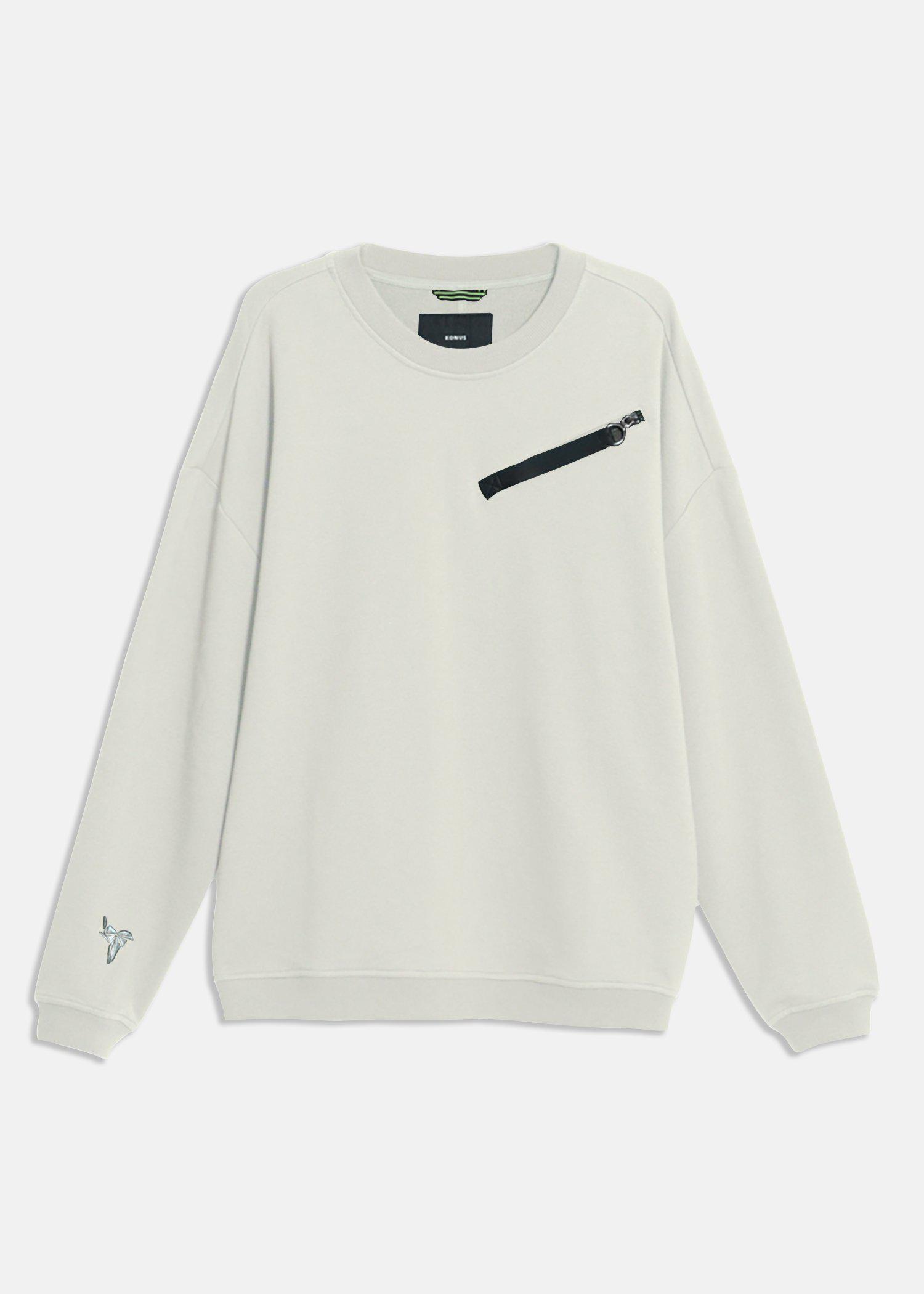 Lemon Hera Men's Clothing Zipper Chest Pocket Off White Sweatshirt