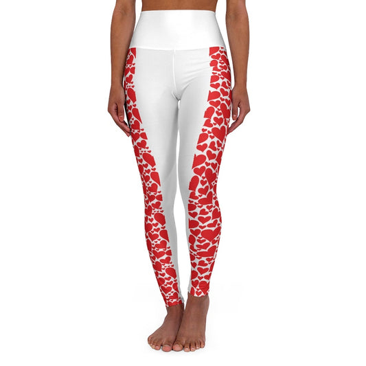 Womens High Waist Fitness Leggings / Yoga Pants - Love Red Hearts