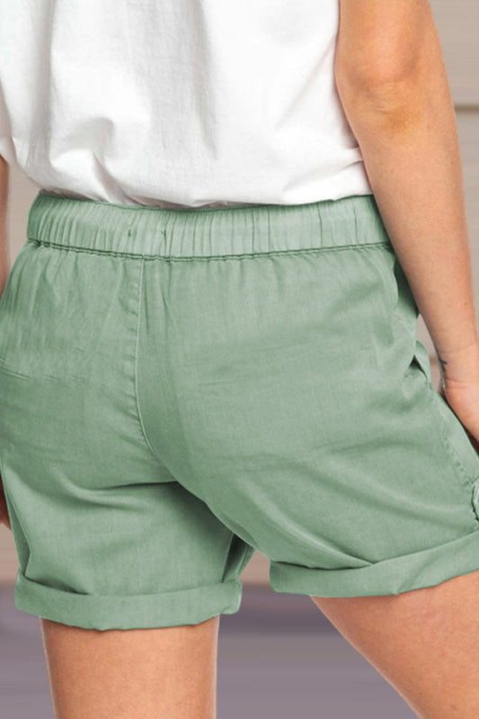Elastic Waistband Pocket Drawstring Women's Shorts with Button