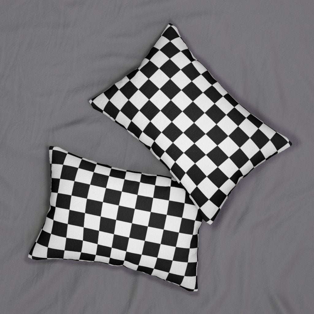 Decorative Lumbar Throw Pillow - Black White Checkers