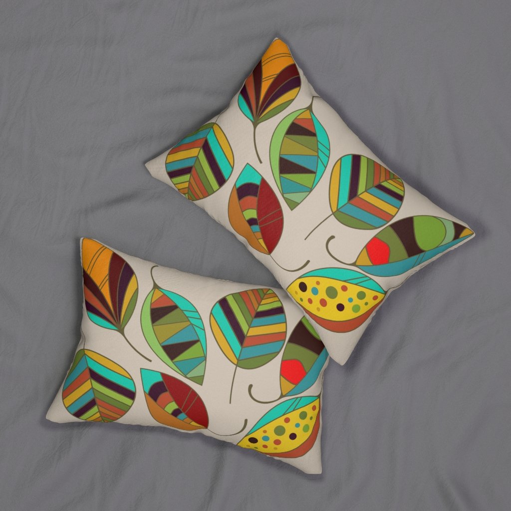 Decorative Lumbar Throw Pillow - Beige Autumn Leaves