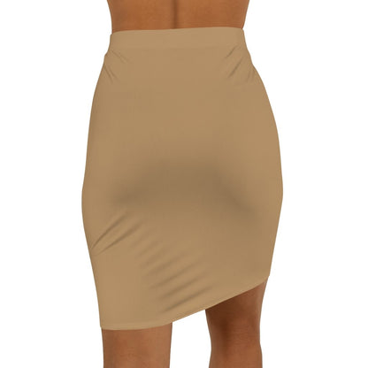 Womens Pencil Skirt - Camel Brown Stretch Mini